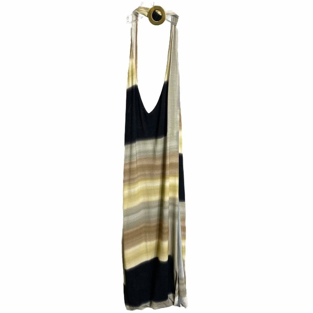 Tea And Honey Women's Dress Black Multi-Color‎ Striped V-Neck Halter Backless S